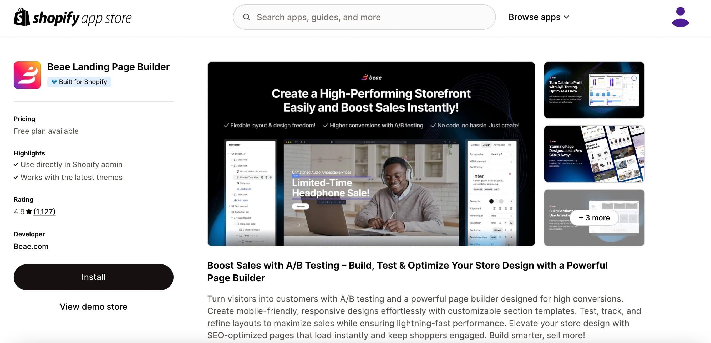 Beae landing page builder