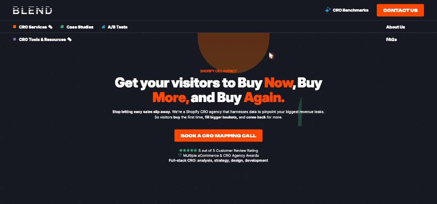 Blend Commerce Shopify CRO agency homepage