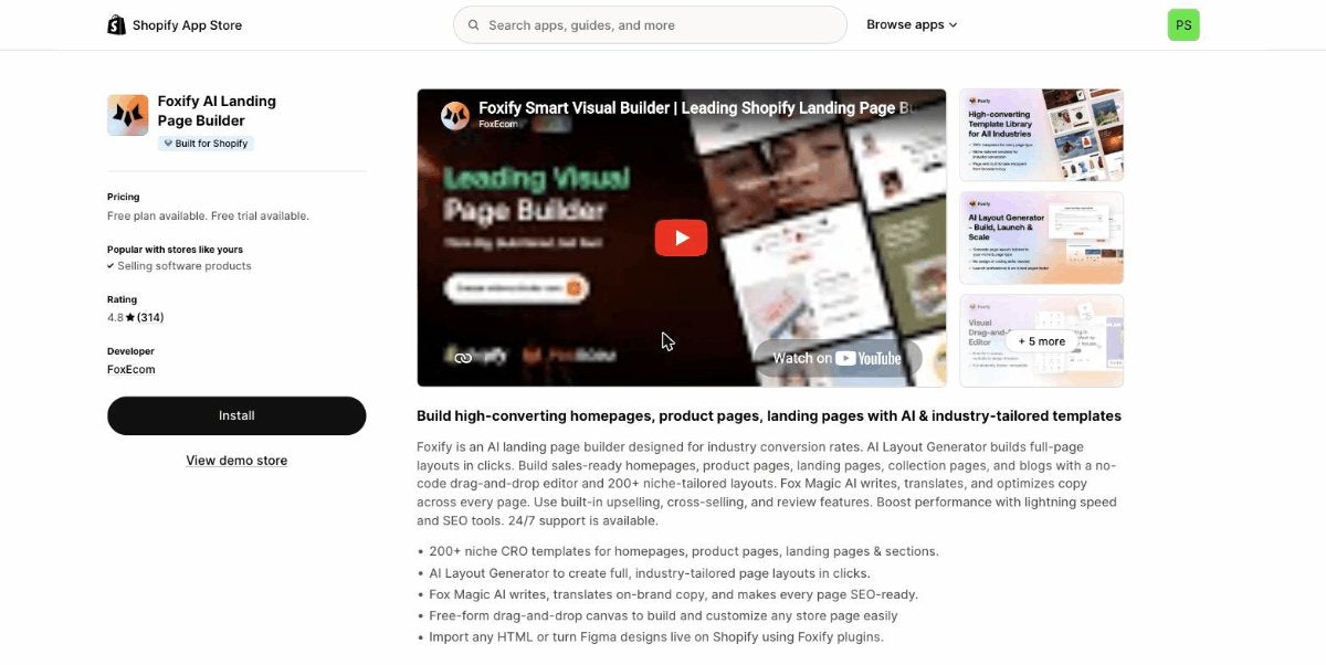 Foxify AI Landing Page Builder on Shopify App Store