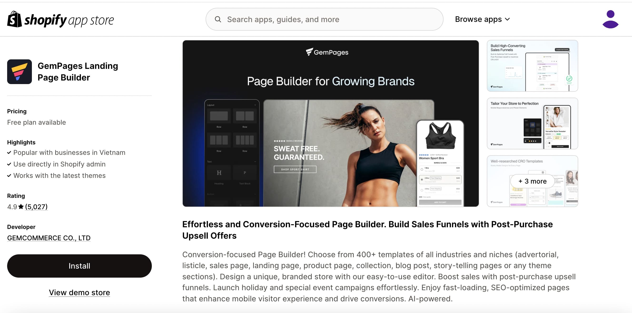 GemPages landing page builder