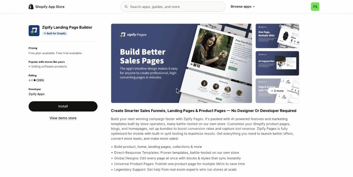 Zipify Landing Page Builder on Shopify App Store