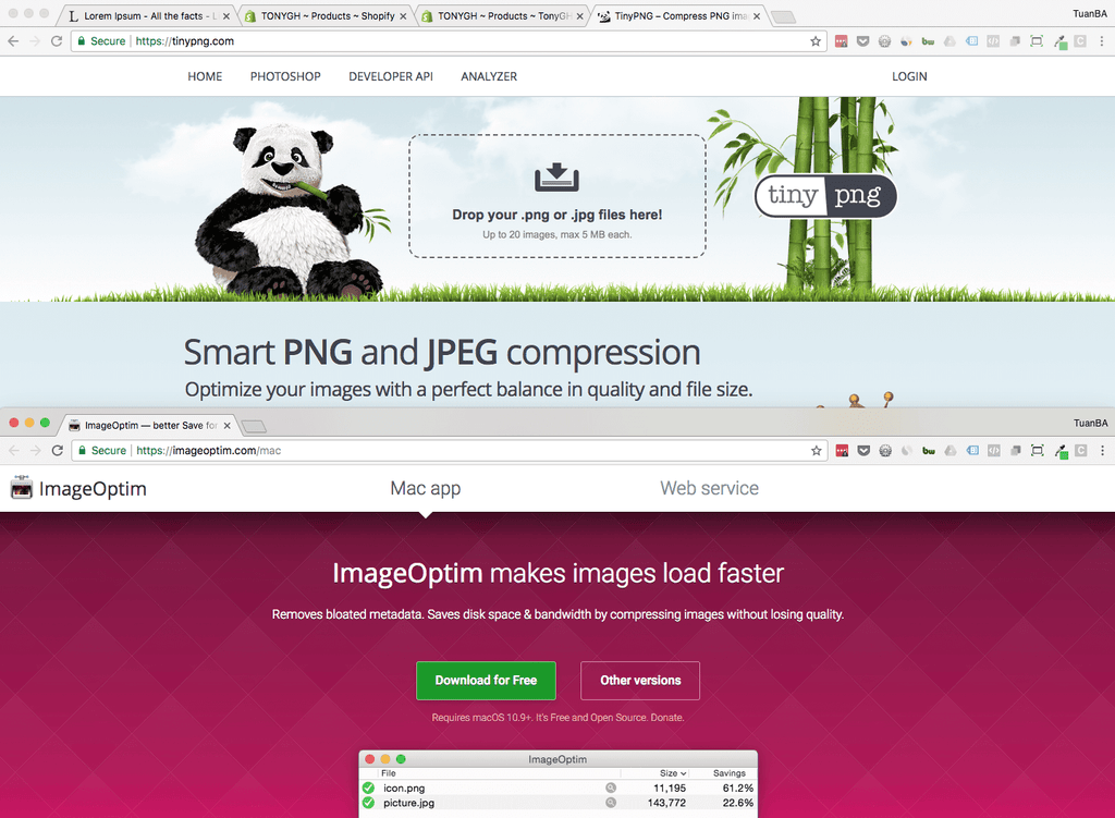 Image compression with TinyPNG for faster Shopify product pages