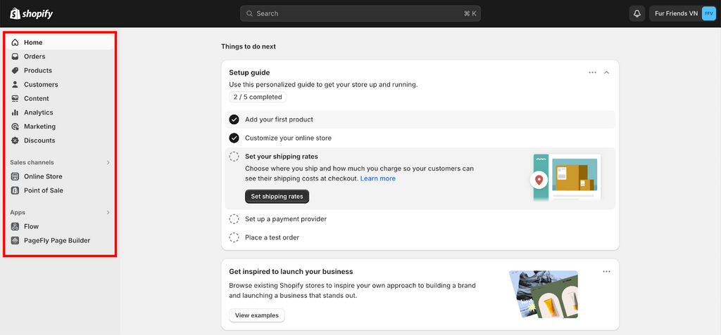 The Shopify admin dashboard, where payments, orders, and analytics are managed