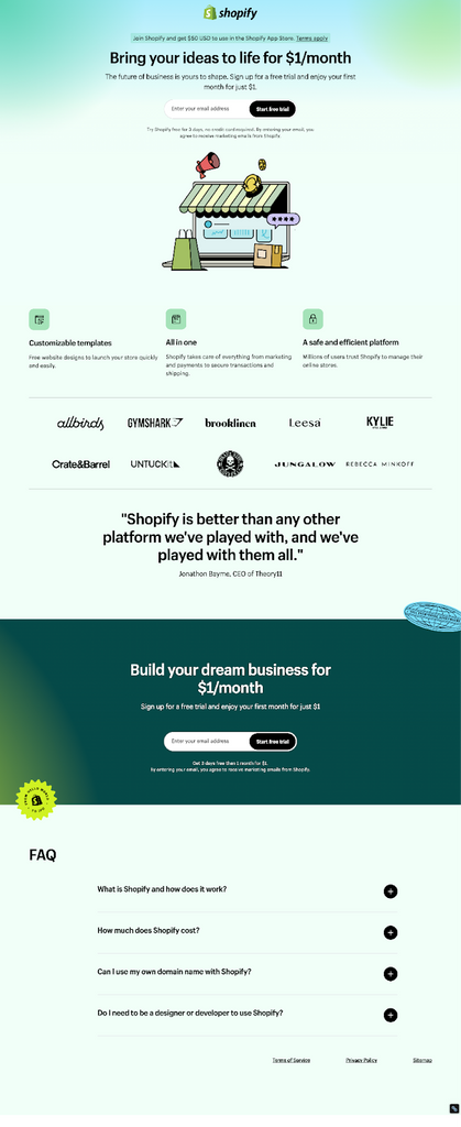 shopify free trial landing page