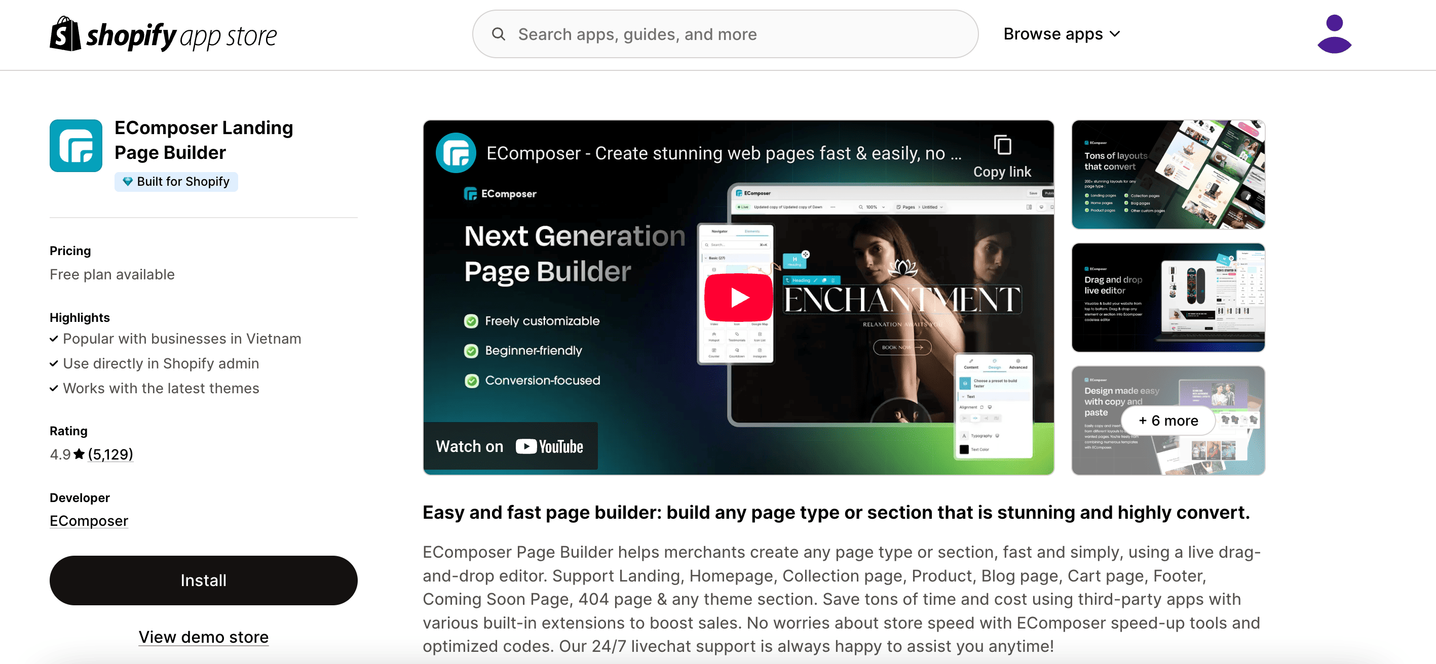 EComposer landing page builder