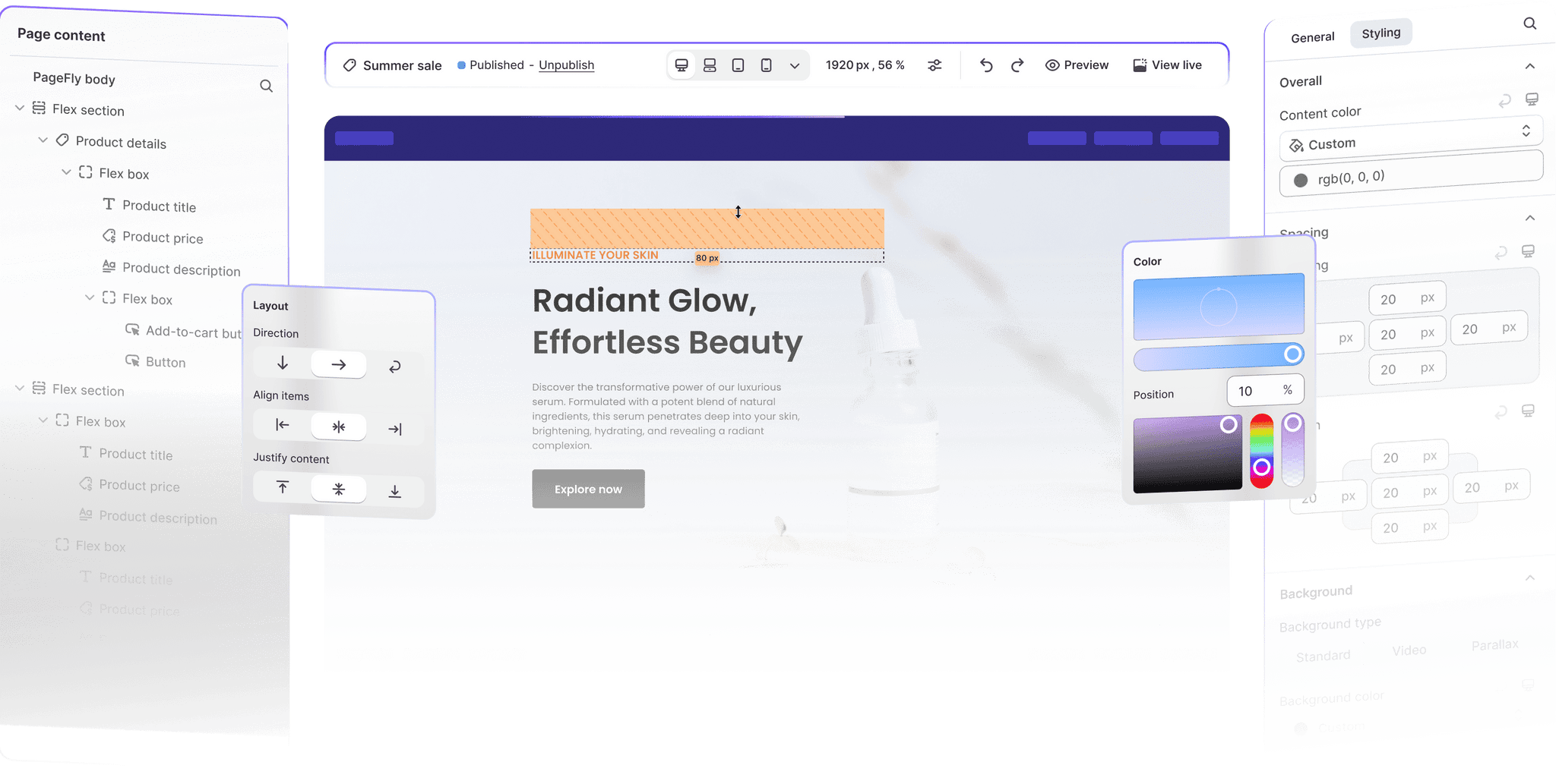 visual pagefly editor