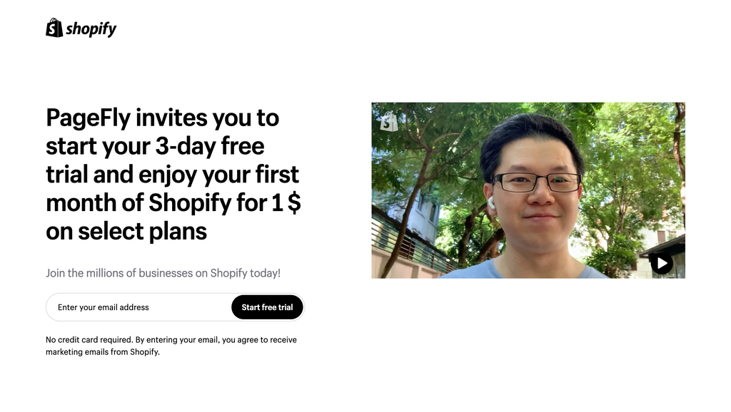 PageFly Shopify $1 trial landing page — start your free trial